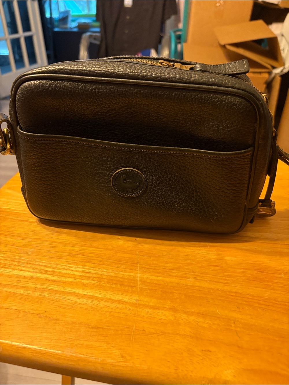Dooney & Bourke Black Pebbled Leather Crossbody Camera Bag